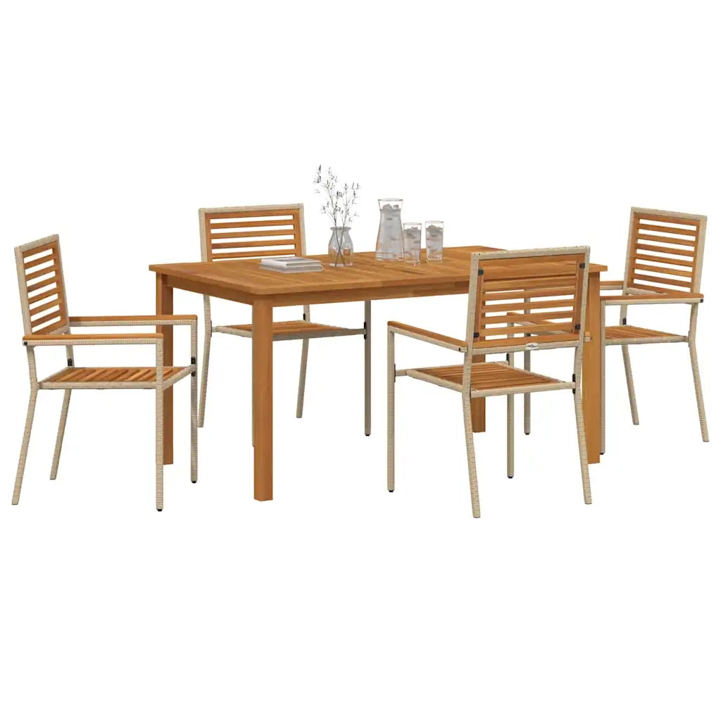 Set da Pranzo per Giardino 5 pcs Beige Legno di Acacia Massello