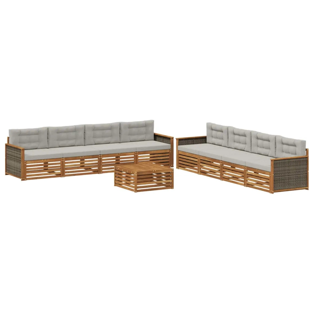 Set di divani da esterno 9 pcs Naturale e Grigio Chiaro 3383169