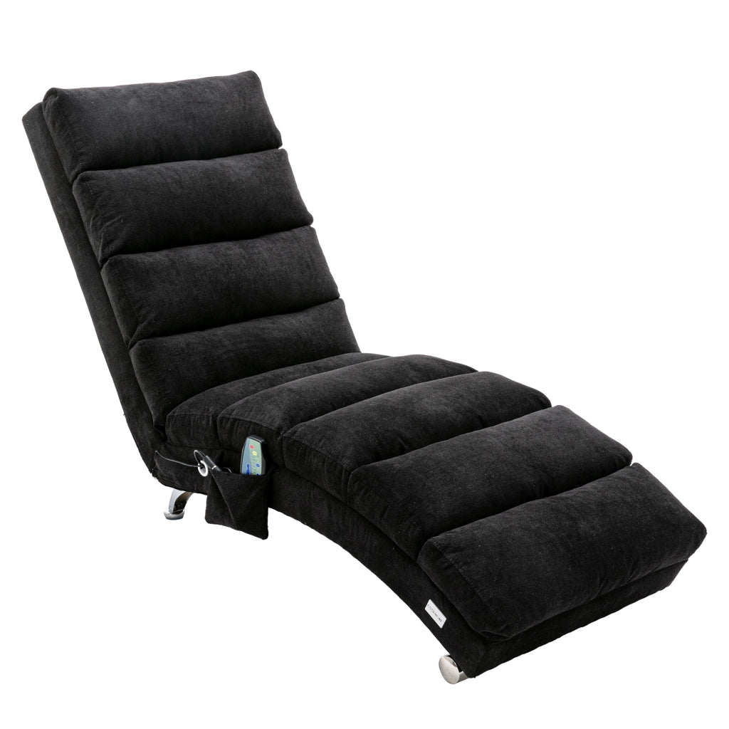 Chaise longue in lino nero poltrona massaggiante con vibrazione 148x55x84 cm