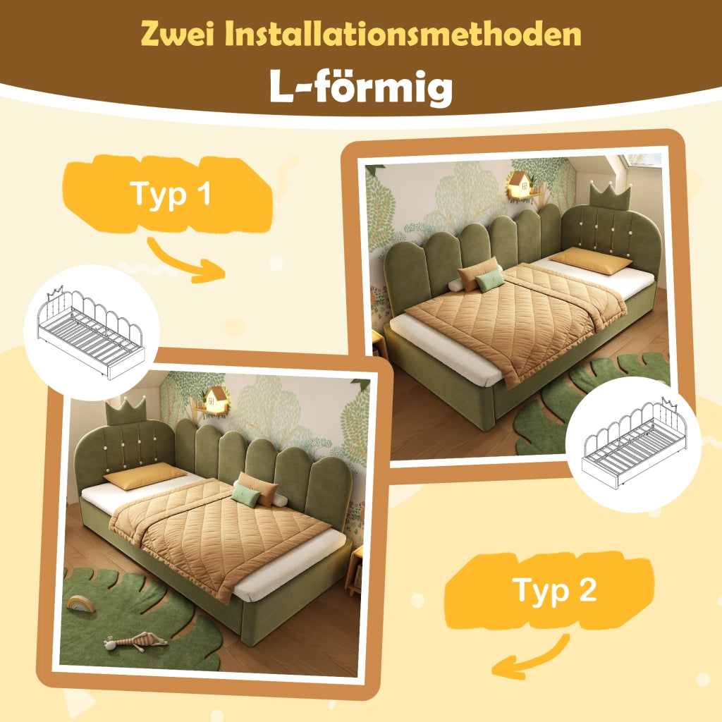 Letto sofa con letto estraibile velluto verde 90x200 cm