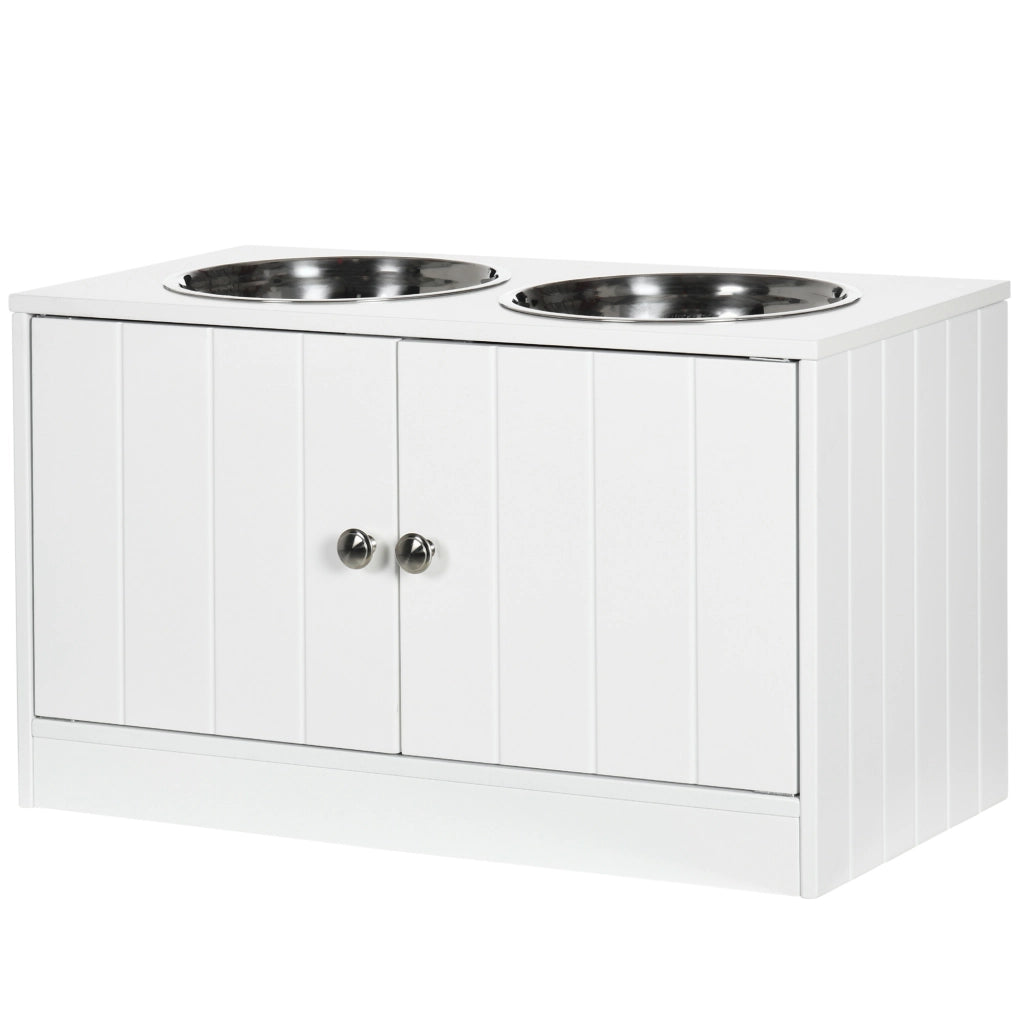 Ciotola Rialzata per Cani Grandi ¨C Xylo ¨C 2 Ciotole 2000ml con Contenitore 60x30x35,5cm Bianco