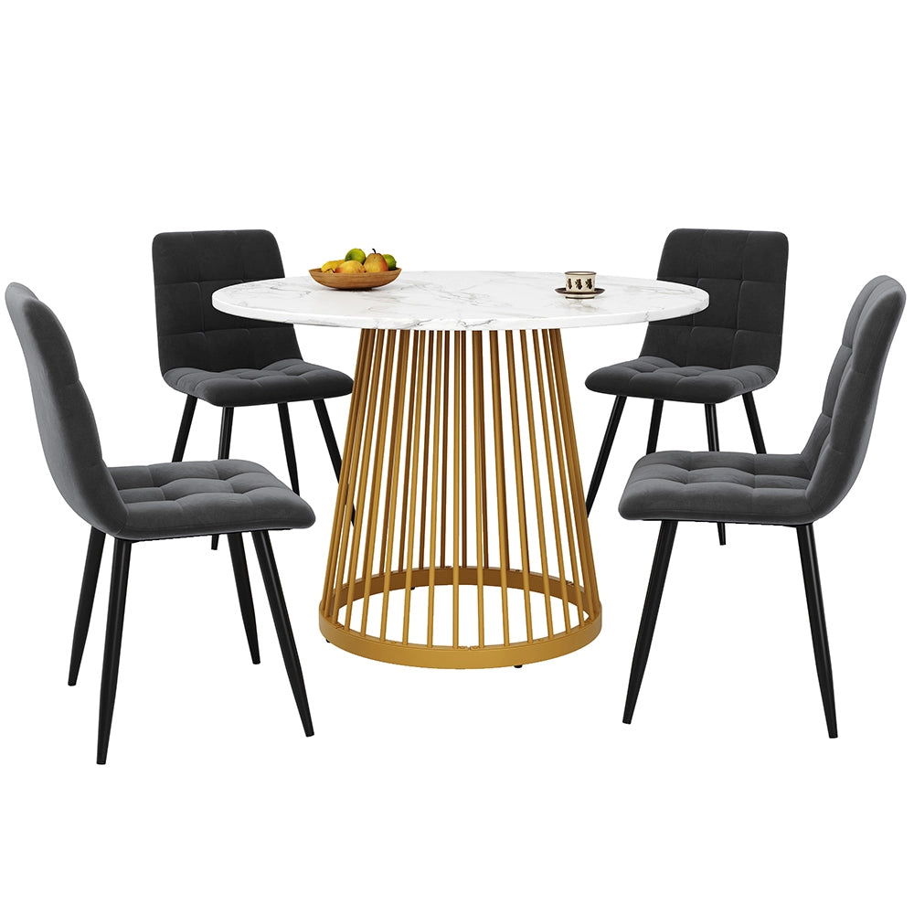 Set tavolo-Xylo-80cm rotondo 4 sedie grigio piedi dorati