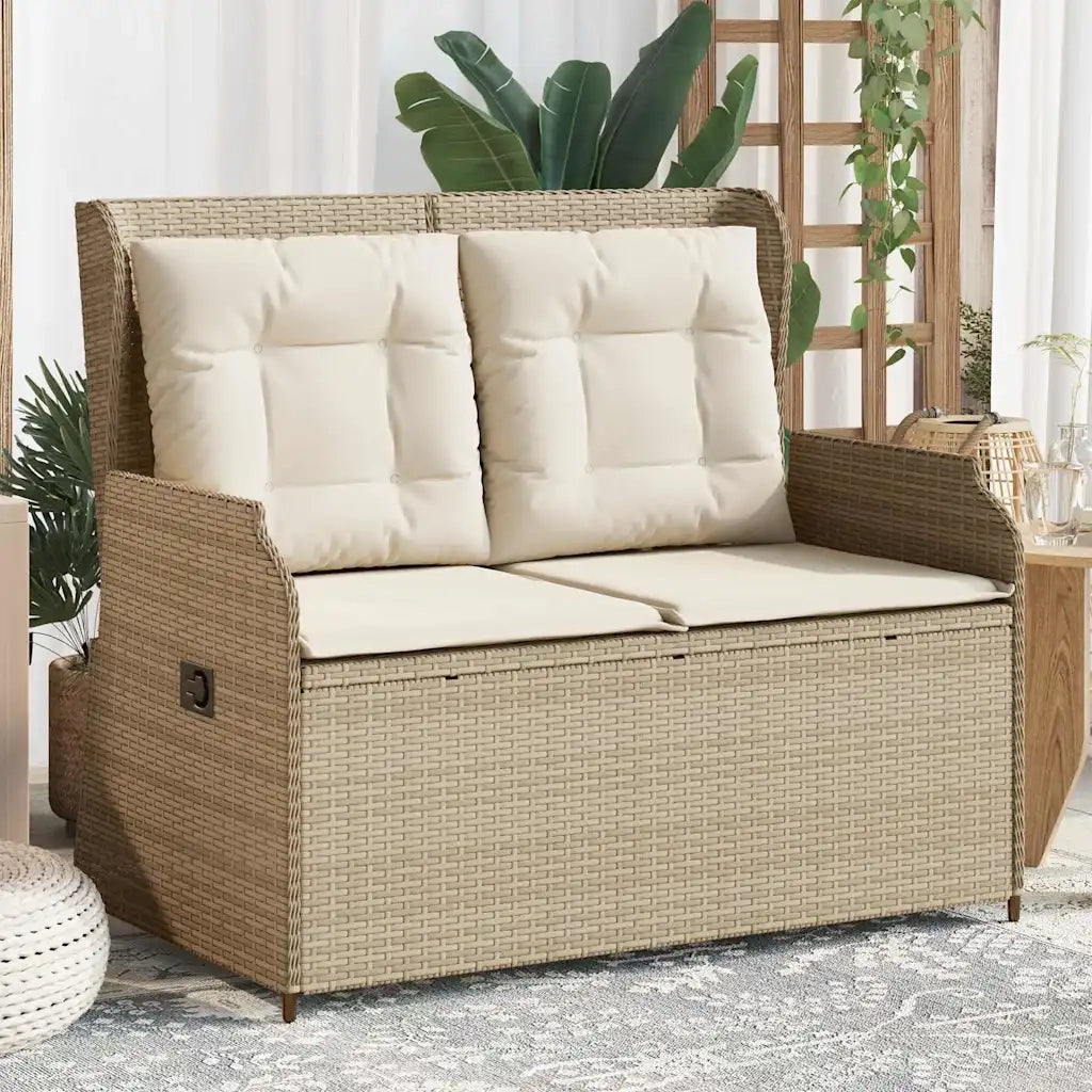 Panca Reclinabile da Giardino con Cuscini-Sgabello-Sedia da esterno Beige in Polyrattan 940796