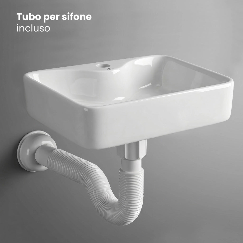 Lavabo da appoggio rettangolare ceramica 47 cm Bianco