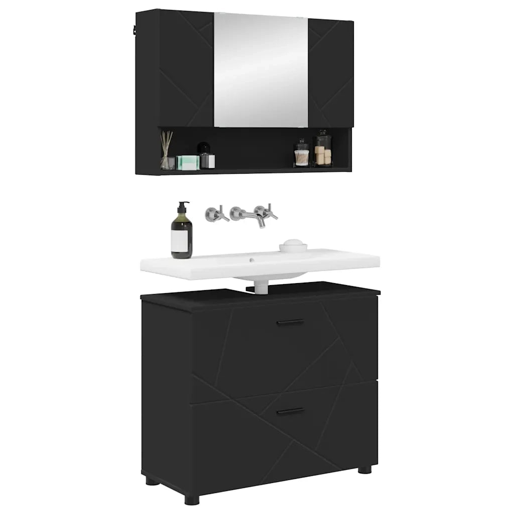 Set di mobili per il bagno con cassetto con porta 2 pcs Nero 3393014