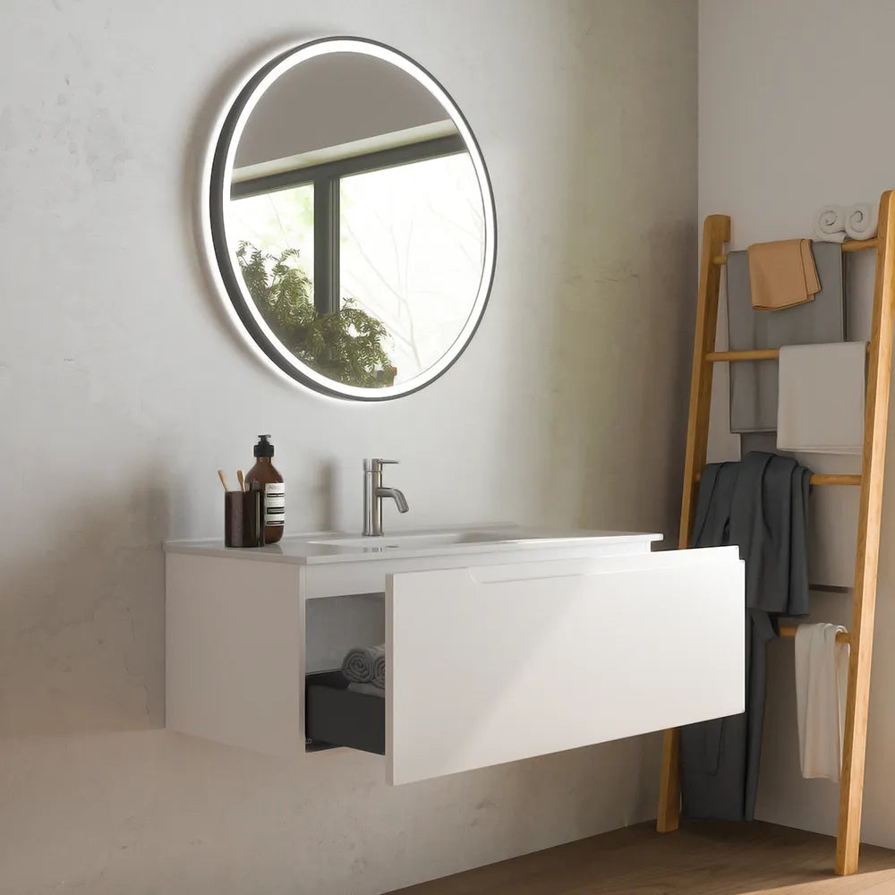 Mobile bagno sospeso 80cm un cassetto bianco opaco con lavabo | Ardenne