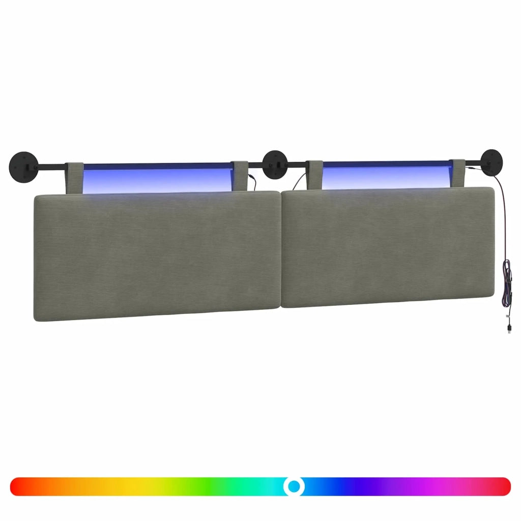 Testiera | Testata sospesa Con luce LED Grigio Chiaro Tessuto in Cords