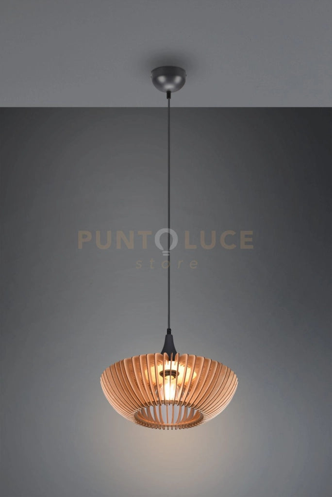 COLINO SOSPENSIONE LEGNO NATURALE E METALLO ANTRACITE D. 40CM 1 LUCE ATTACCO E27