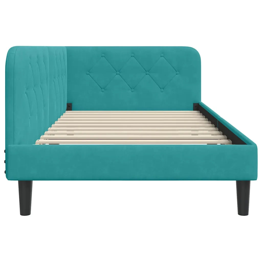 Letto singolo | Letto per adulti | Cornice del letto ad angolo Turchese 90 x 200 cm Velluto