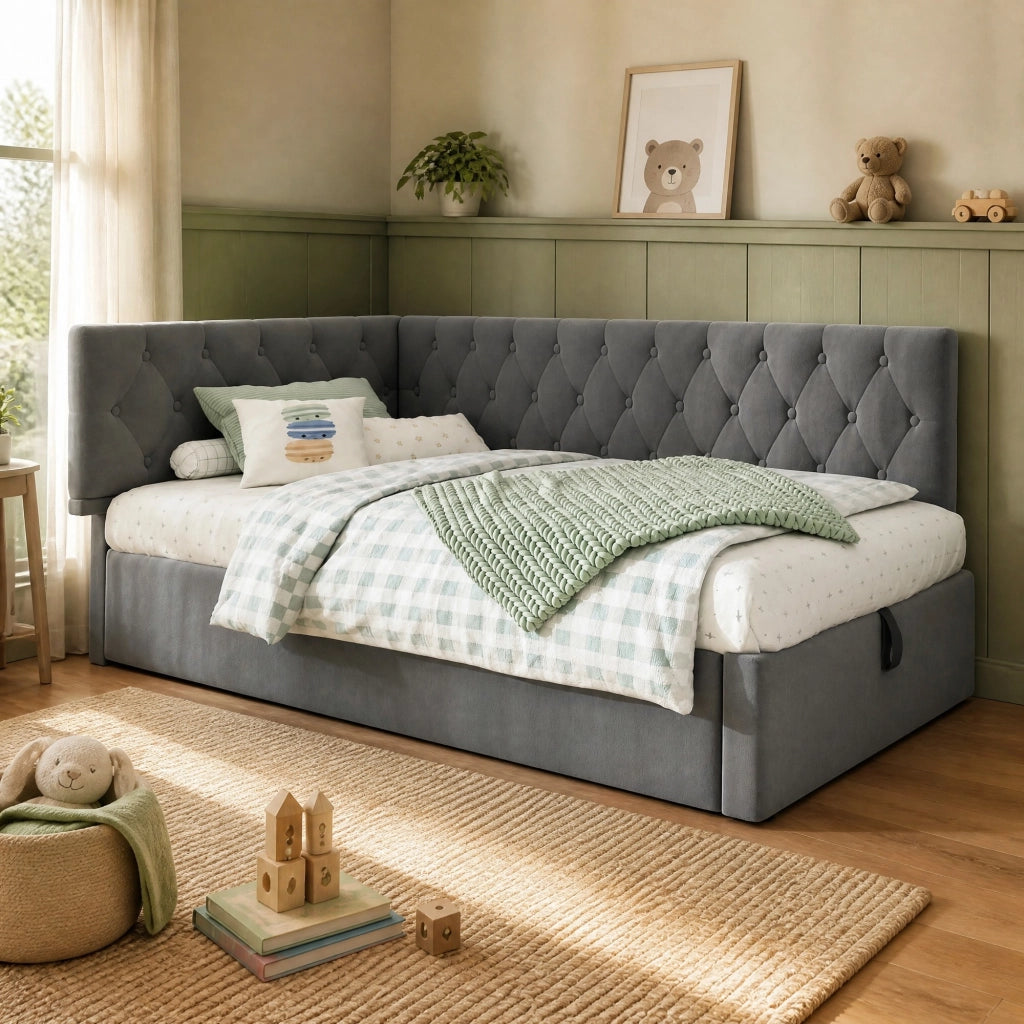 DIVANO LETTO 90x190 cm Velluto Grigio con contenitore idraulico