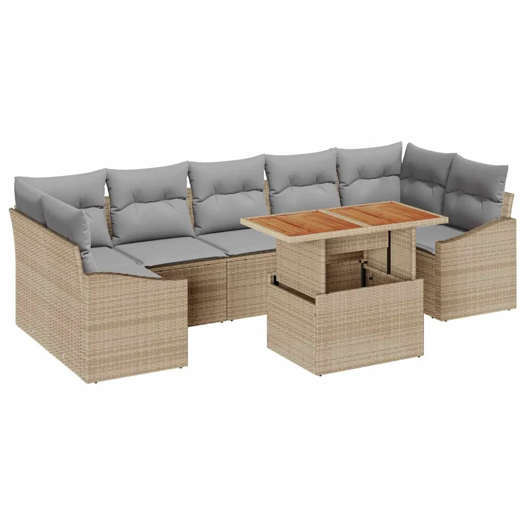 Set da Pranzo per Giardino con cuscino 8 pcs Beige e grigio 3349804