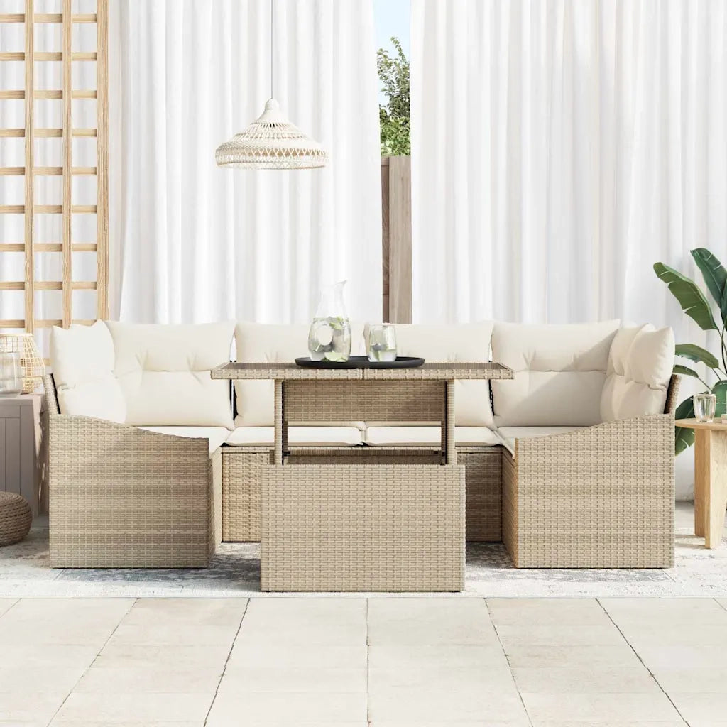 Set Divano da Giardino 7 pcs Beige e Crema polyrattan 3348937