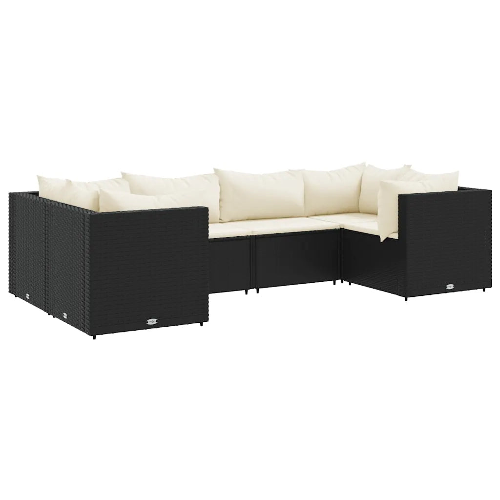 Set Mobili da Giardino 6 pz con Cuscini in Polyrattan Nero