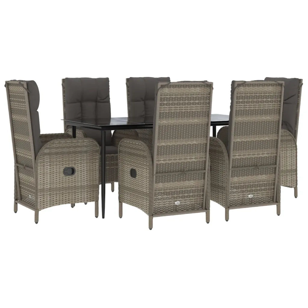 Set da Pranzo Giardino 7pz Nero e Grigio con Cuscini Polyrattan 3185182