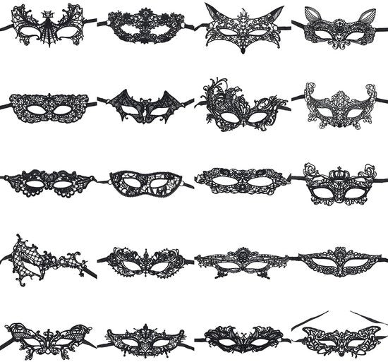 Maschera da Carnevale - Aspetto Elegante - Felpa Nera - Accessorio da Festa - 20 Pezzi