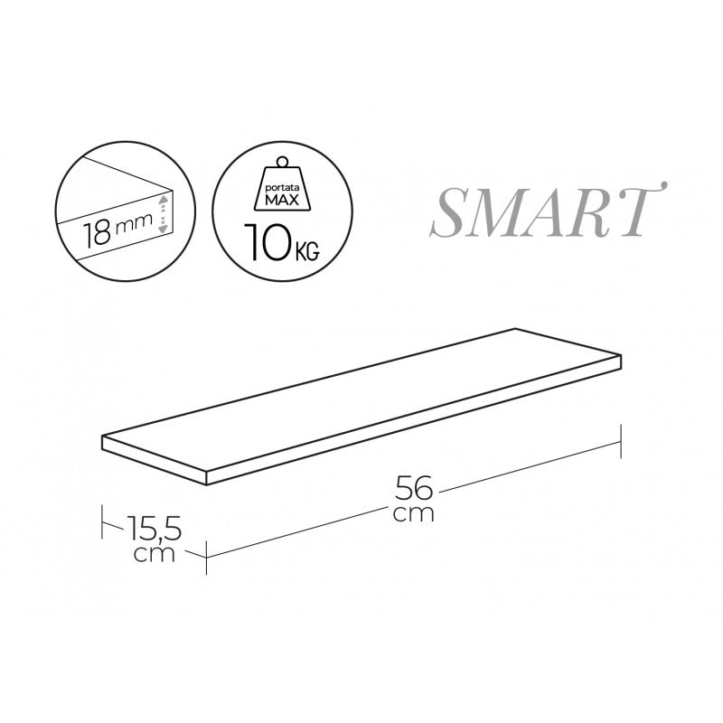 Mensola da Muro, Scaffale Legno, Mensola da Parete, Rovere Scuro, 56x15,5x1,8 cm - Smart