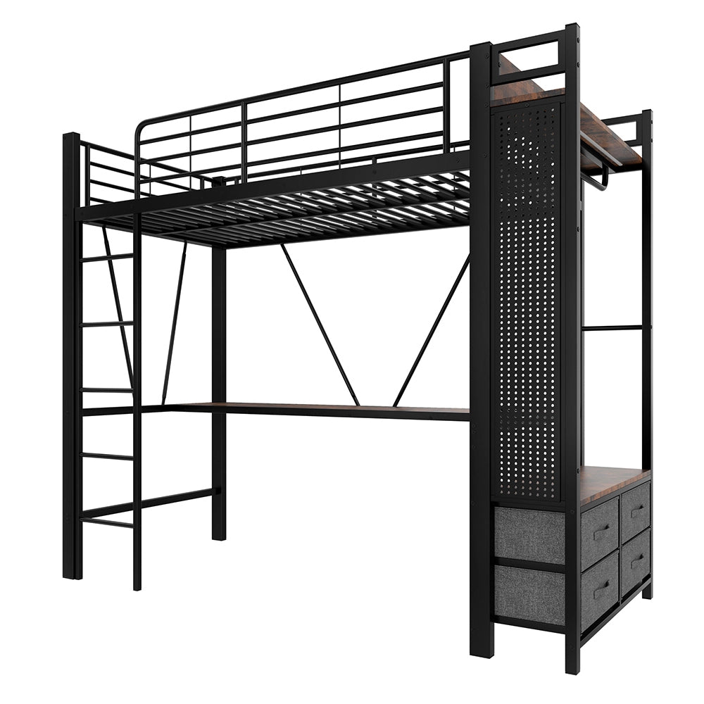 Letto a soppalco - Xylo - 90x200 cm scrivania USB nero