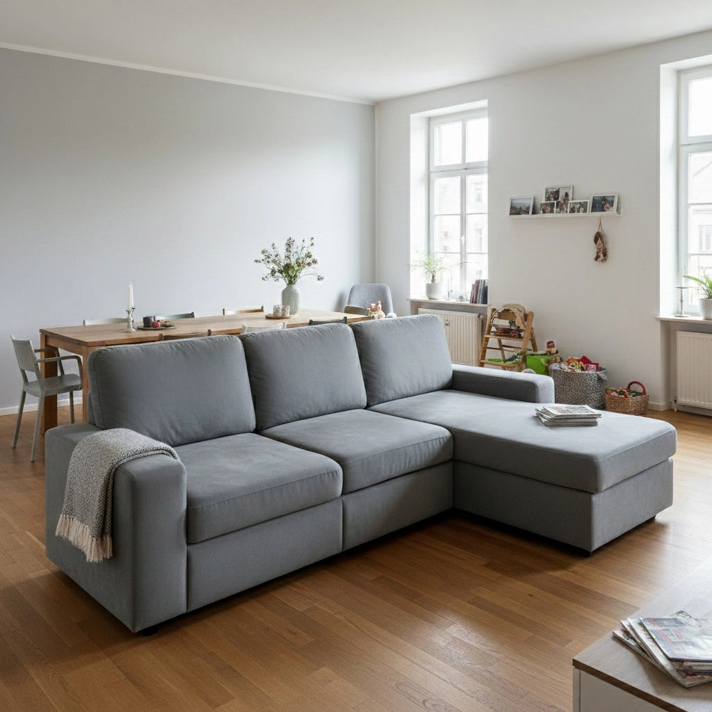 Divano Angolare con Contenitore ¨C MINIMAL ¨C Tessuto, 4 Vani, Ottomane