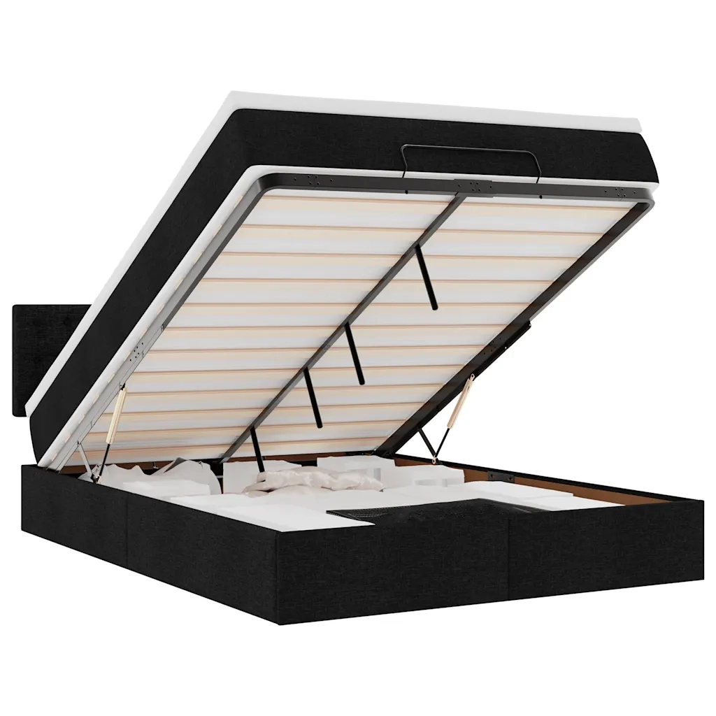 Pouf Letto con Materasso e LED Nero 140x200 cm in Tessuto 3312480