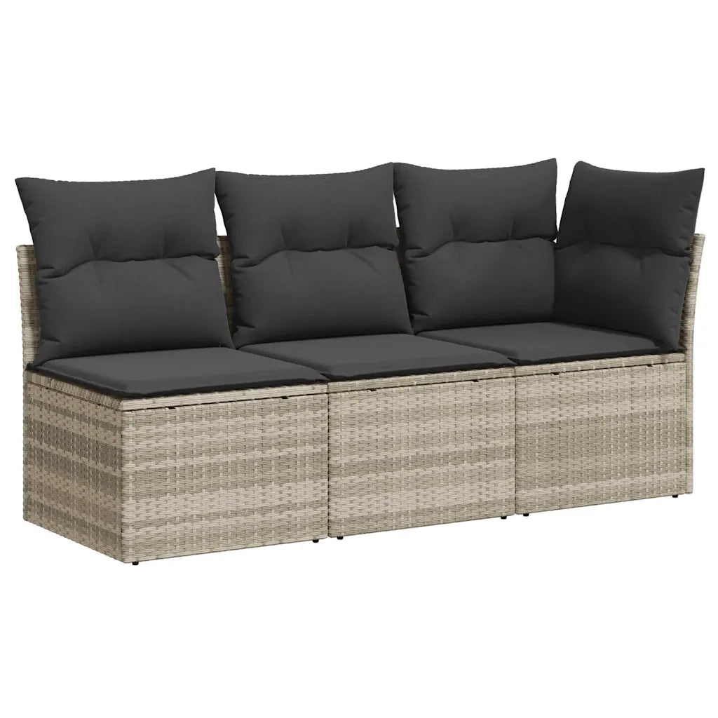 Divano da Giardino con Cuscini 3 Posti Grigio Chiaro Polyrattan 366193