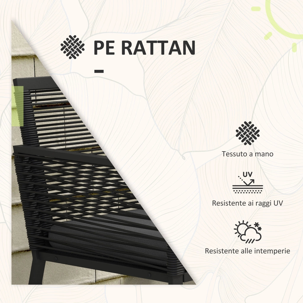 Set da Giardino Poltroncine e Tavolino ¨C Minimal ¨C Rattan Nero con Cuscini e Vetro
