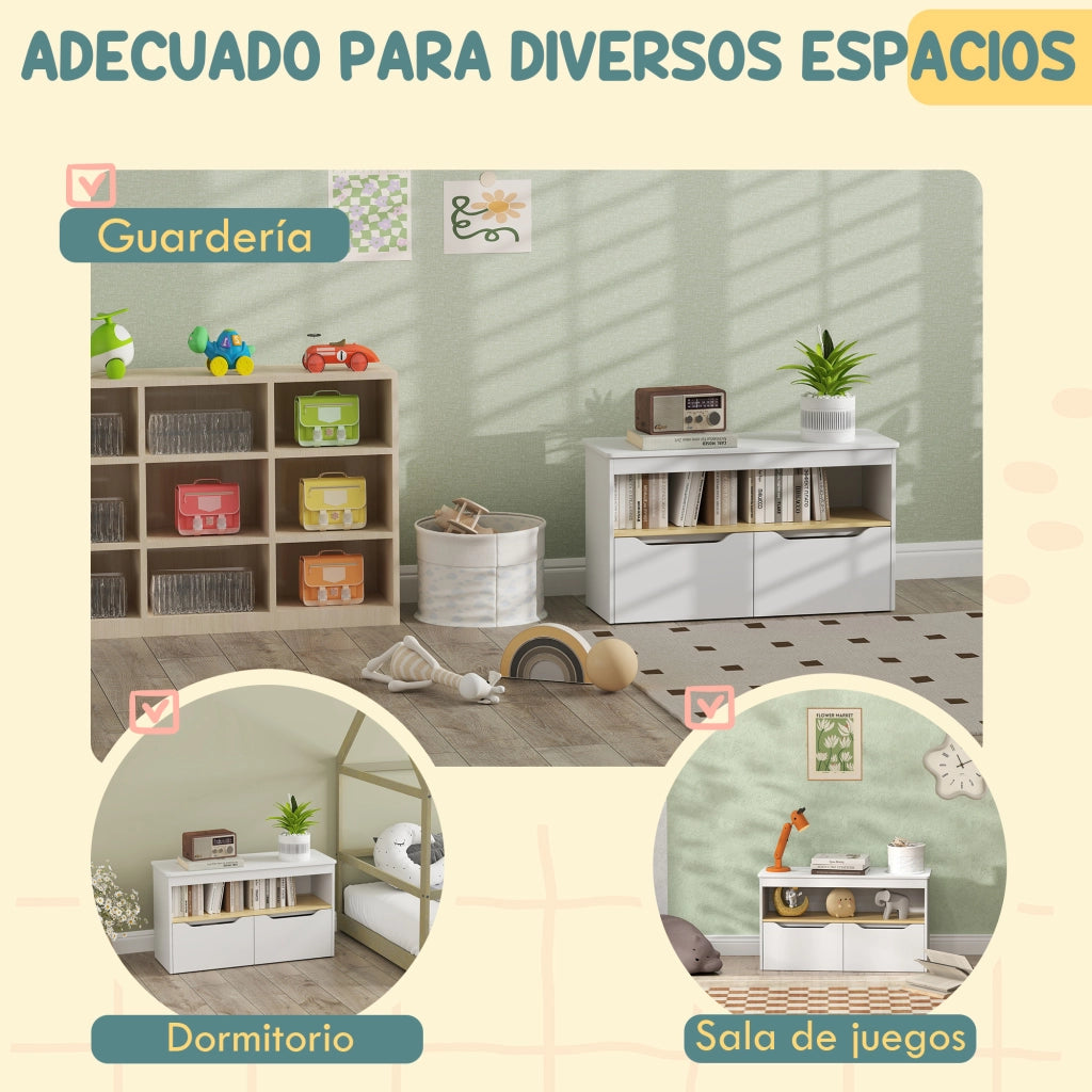 Cassettiera per Bambini con 2 Cassetti e Ripiani ¨C Minimal ¨C 80x30x45 cm Bianco