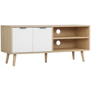 Mobile TV Moderno con Ante e Ripiani per Televisori fino a 46' ¨C zephmum ¨C Legno Multistrato Bianco e Naturale 110x39x48,8 cm