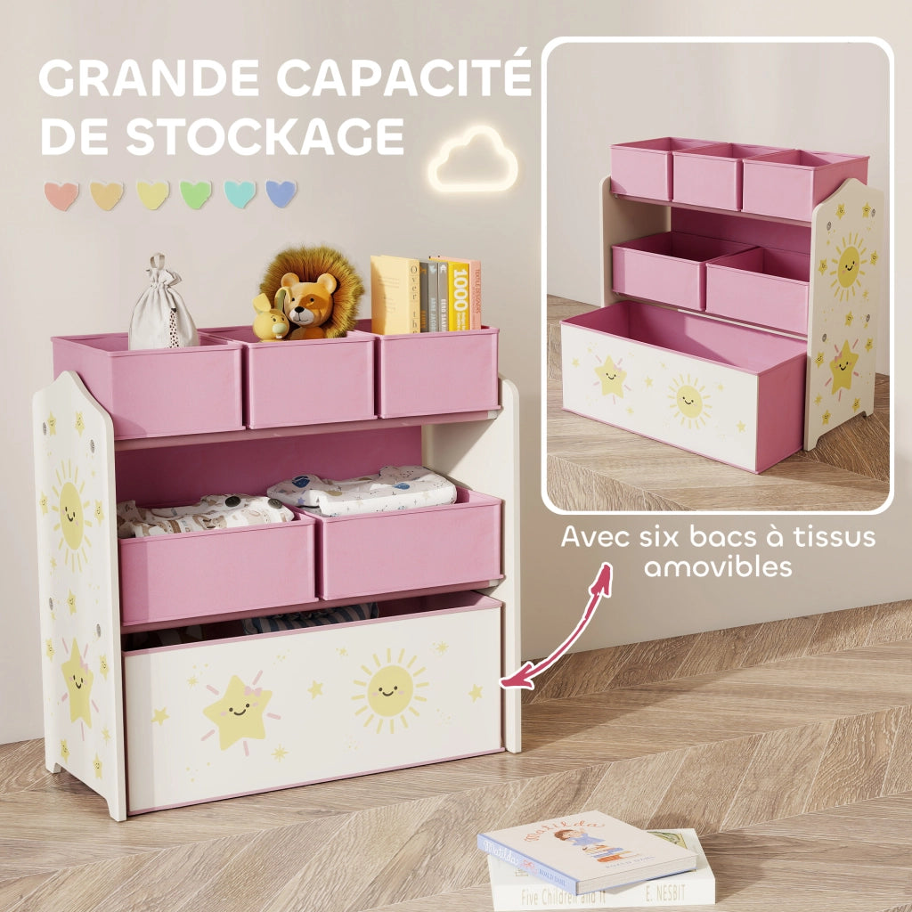Scaffale per bambini con 6 contenitori in tessuto ¨C Minimal ¨C rosa