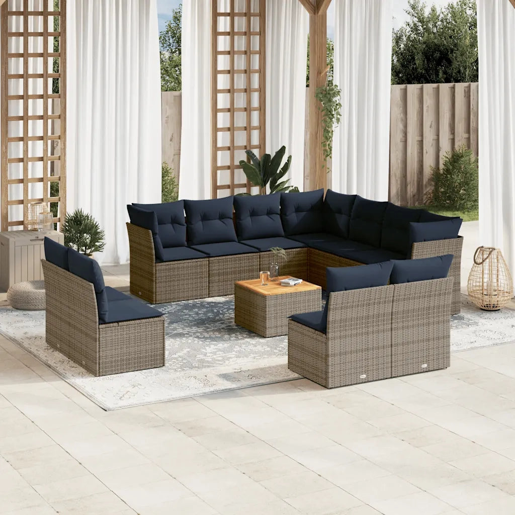 Set Divani da Giardino 12 pz con Cuscini Grigio in Polyrattan 3256040