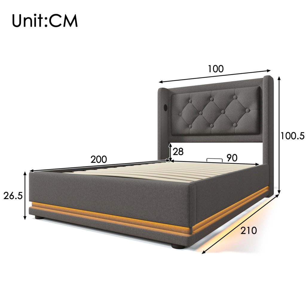 letto imbottito cotone grigio 90 x 200 cm