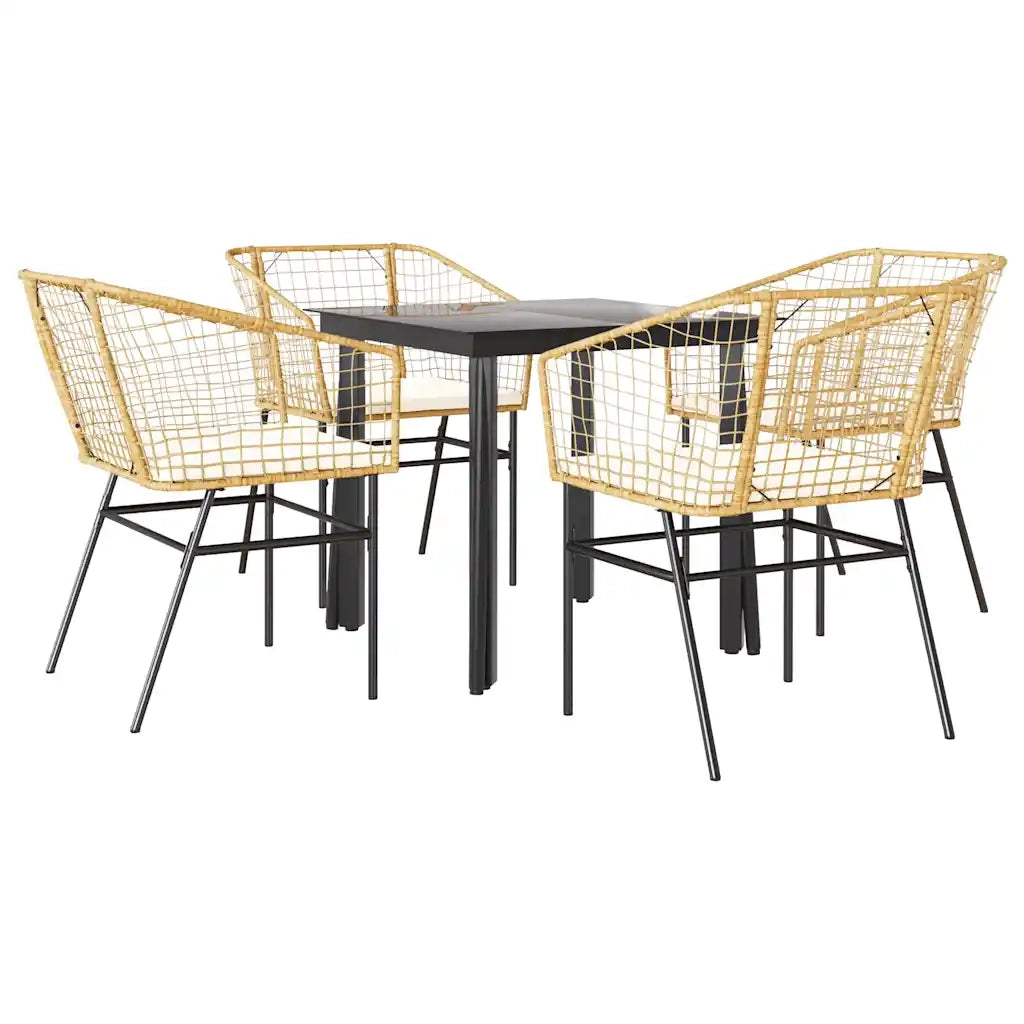 Set da Pranzo da Giardino 5pz con Cuscini Polyrattan Vetro 3334605