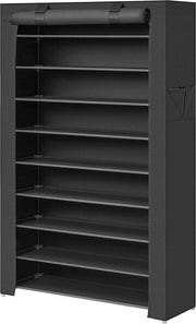 Raccoglitore di scarpe con 10 livelli e cappotto in tessuto - Organizzatore di scarpe per 40 pair - Per soggiorno e corridoio - 88 x 28 x 160 cm - Nero RXJ36HV1