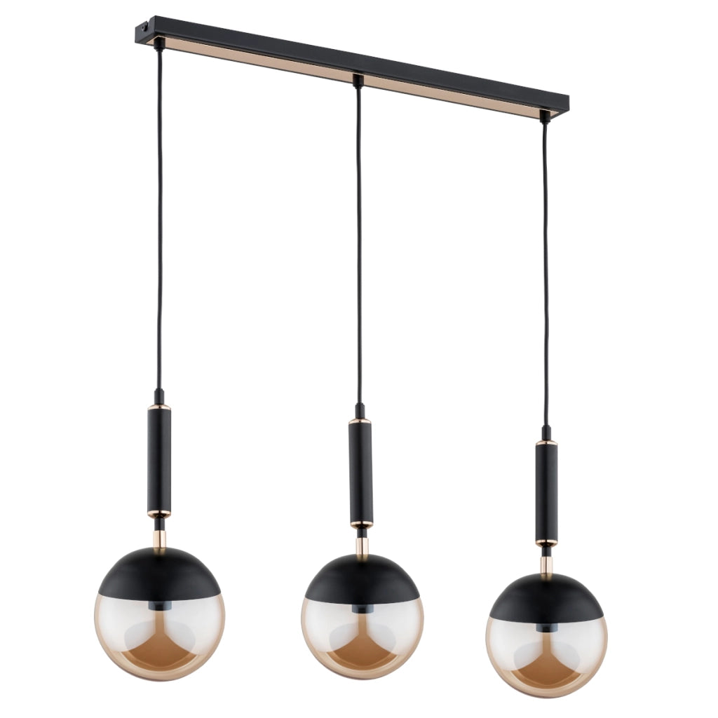 Lampada a sospensione MARAKAS nero oro 3xE14 sfere vetro