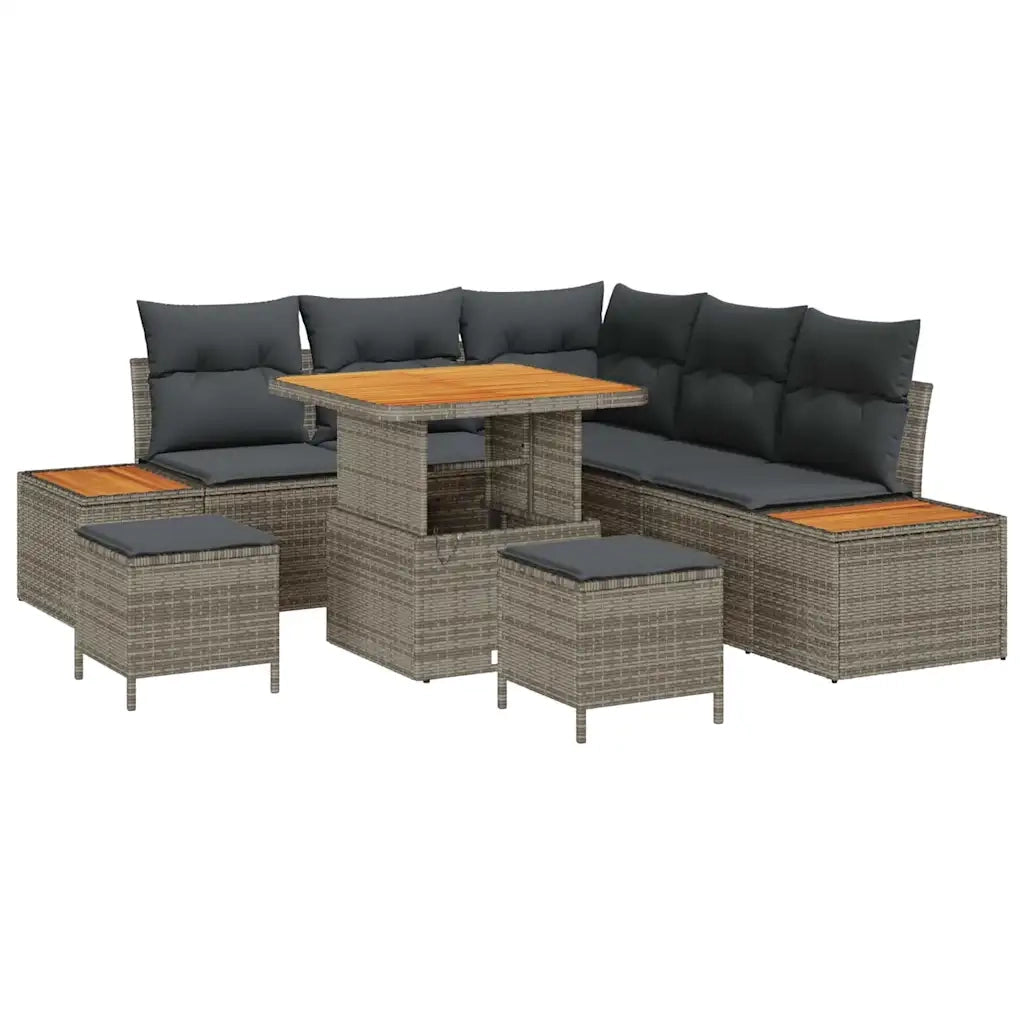 Set Divano da Giardino con cuscino 8 pcs Grigio Poly Rattan 3364863