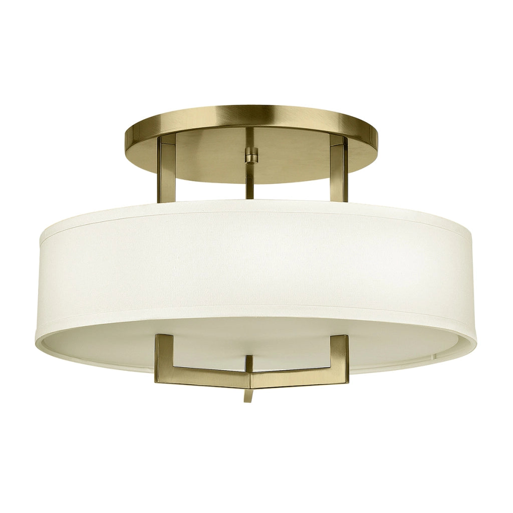 Plafoniera Hampton Hinkley ottone, paralume lino 3xE27