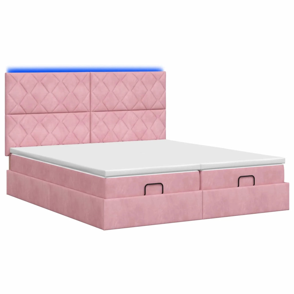 Letto Ottomano con Materasso e LED Rosa 200 x 200 cm Velluto 3458525
