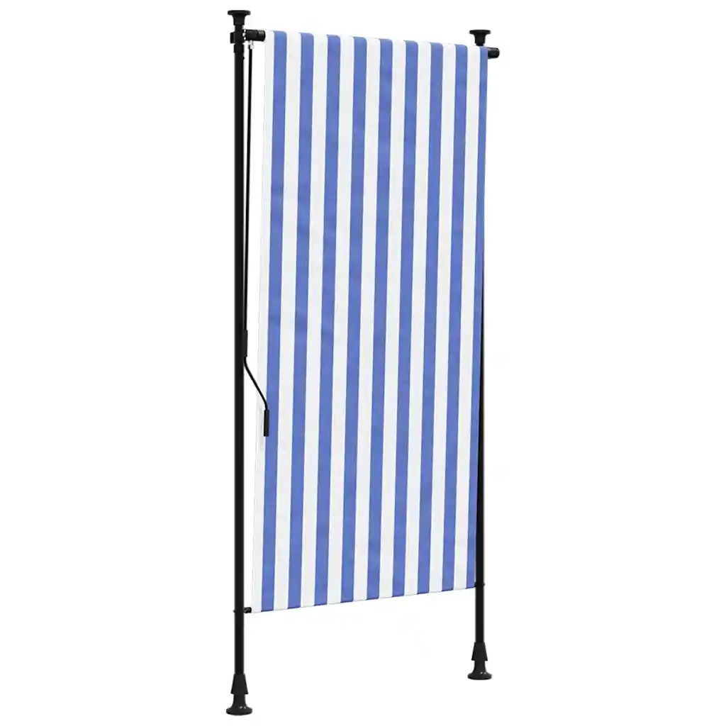 Tenda a rullo | Tenda avvolgibile Esterno Blu e Bianca 120x270cm Tessuto e Acciaio
