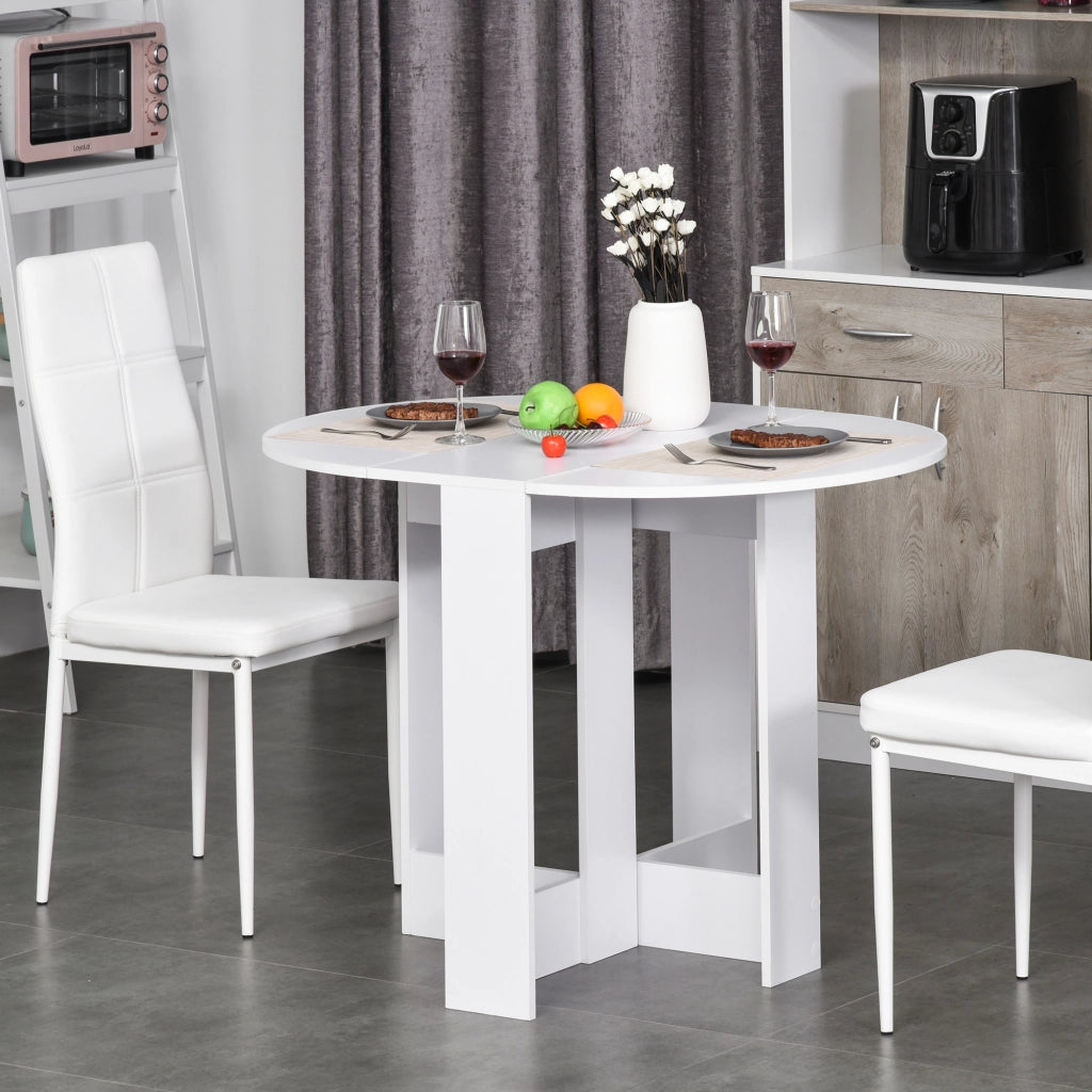 Tavolo Pieghevole da Pranzo a 2 Ribalte, Tavolo da Pranzo Allungabile in Legno Salvaspazio per Cucina e Soggiorno, 104x76x73.7 cm, Bianco