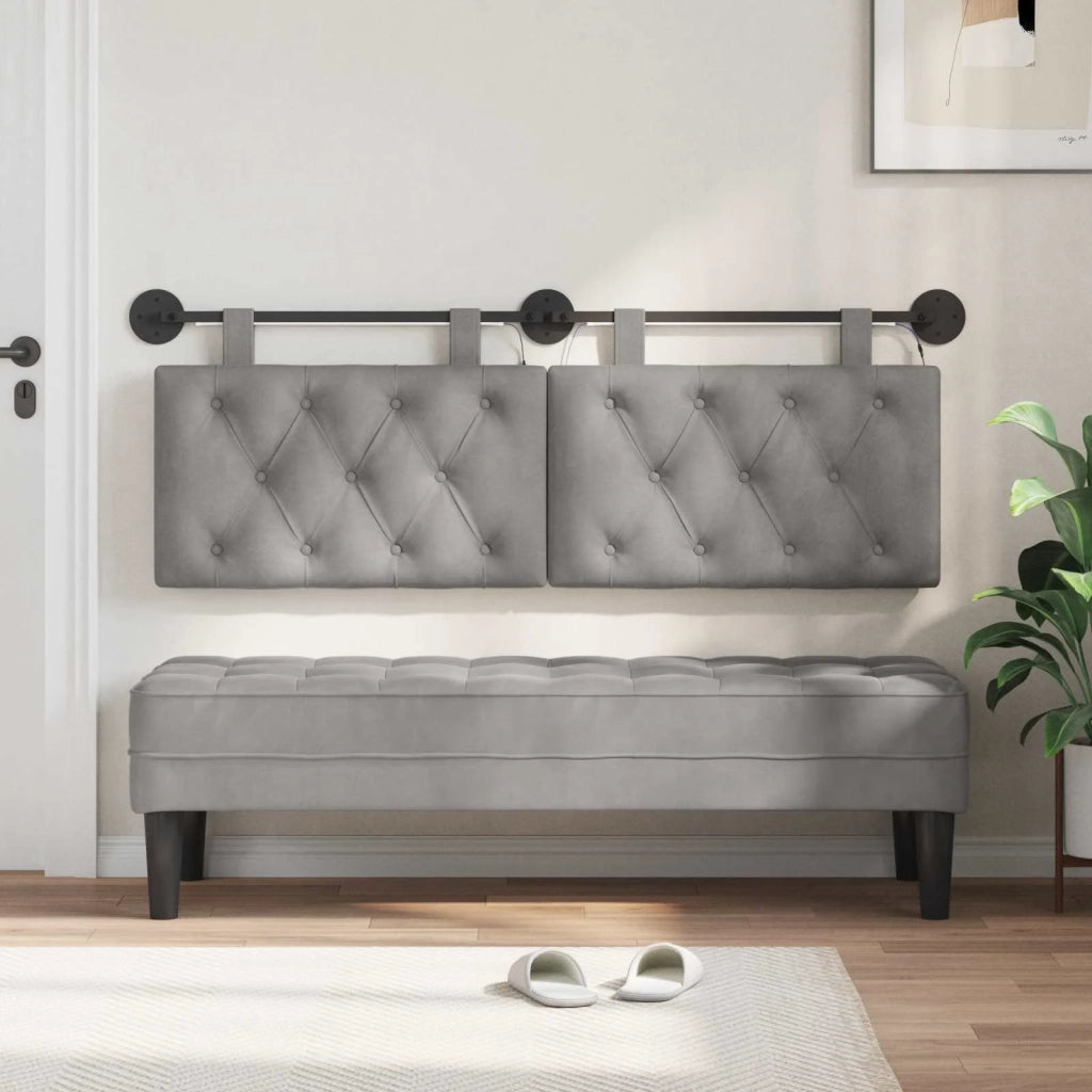 Testiera | Testata sospesa Con luce LED Grigio Chiaro Velluto