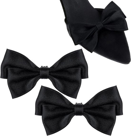 Clip per scarpe elegante per donne con striscia - Nero seta, decorativo e rimovibile per matrimoni e feste - Accessori per scarpe