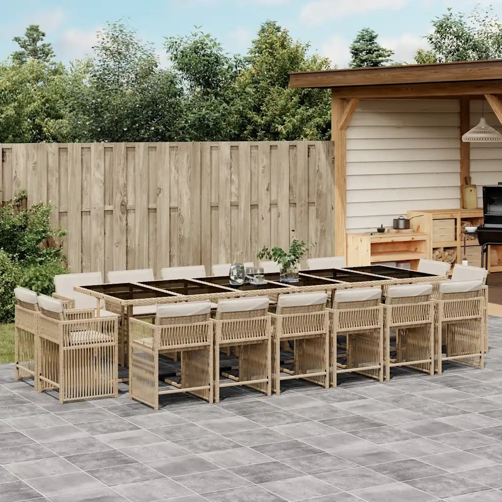 Set da Pranzo da Giardino 17 pz con Cuscini Beige in Polyrattan