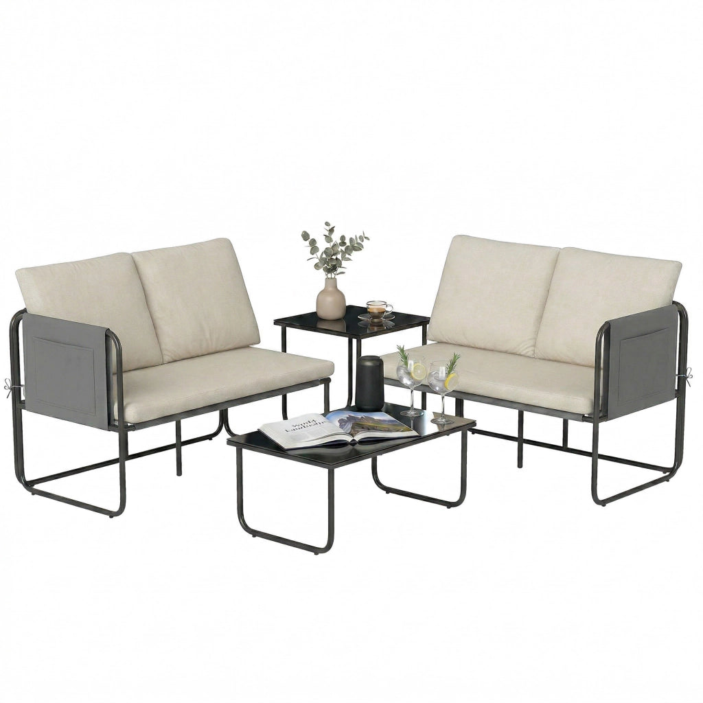 Set Giardino 4 Pezzi con 2 Divani 2 Posti e 2 Tavolini ¨C Minimal ¨C Tessuto Caqui