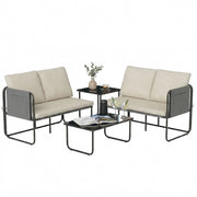 Set Giardino 4 Pezzi con 2 Divani 2 Posti e 2 Tavolini ¨C Minimal ¨C Tessuto Caqui