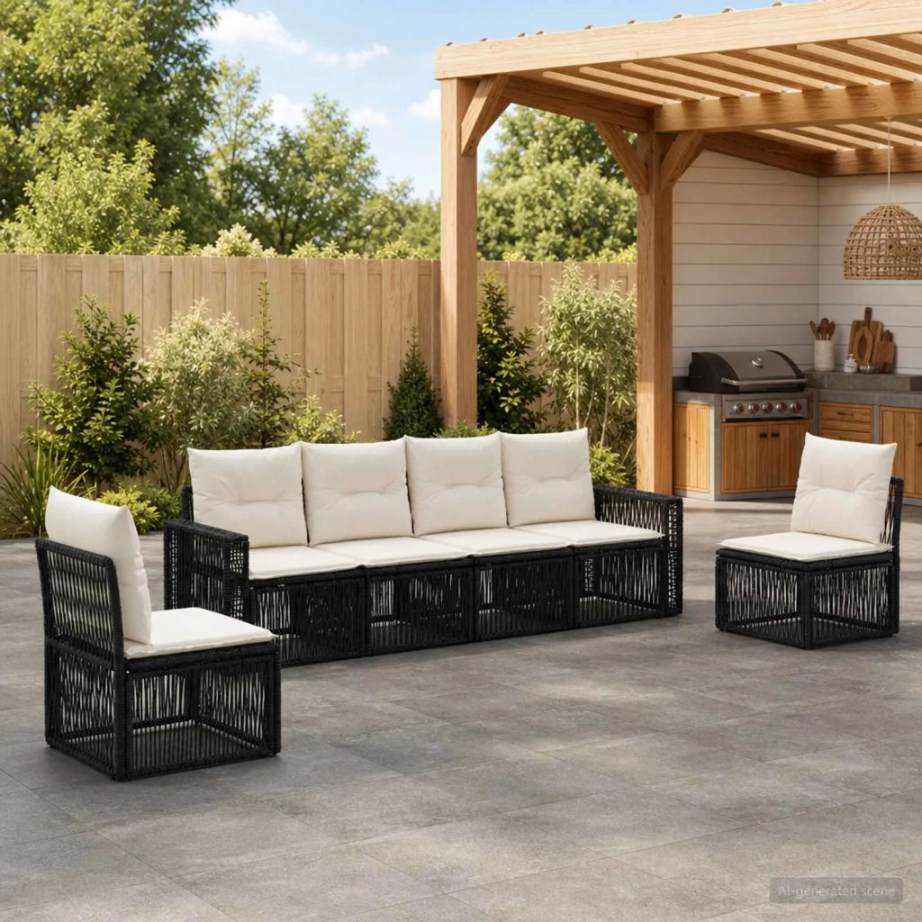 Set Divano da Giardino 6 pz Nero e Bianco Crema polyrattan 3435085