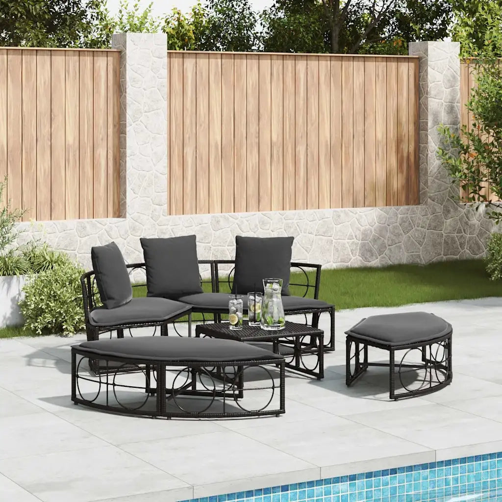 Lettino Prendisole | Sdraio da giardino | Lettino da sole Esterno senza Tetto Nero in Polyrattan