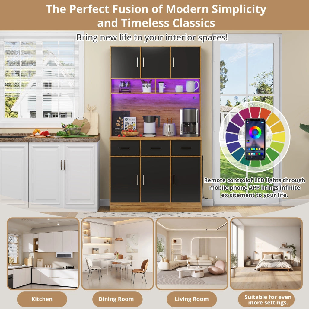 Buffet Multifunzionale con LED e App ¨C Xylo ¨C Cassetti, Ripiani, Prese, 100x40x180 cm