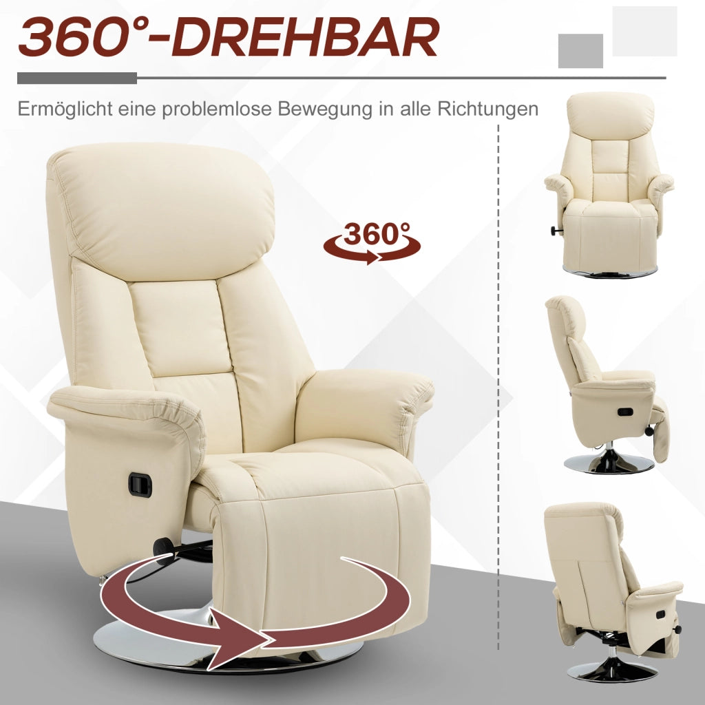 Poltrona relax reclinabile ¨C Xylo ¨C similpelle crema con poggiapiedi, portata 150 kg