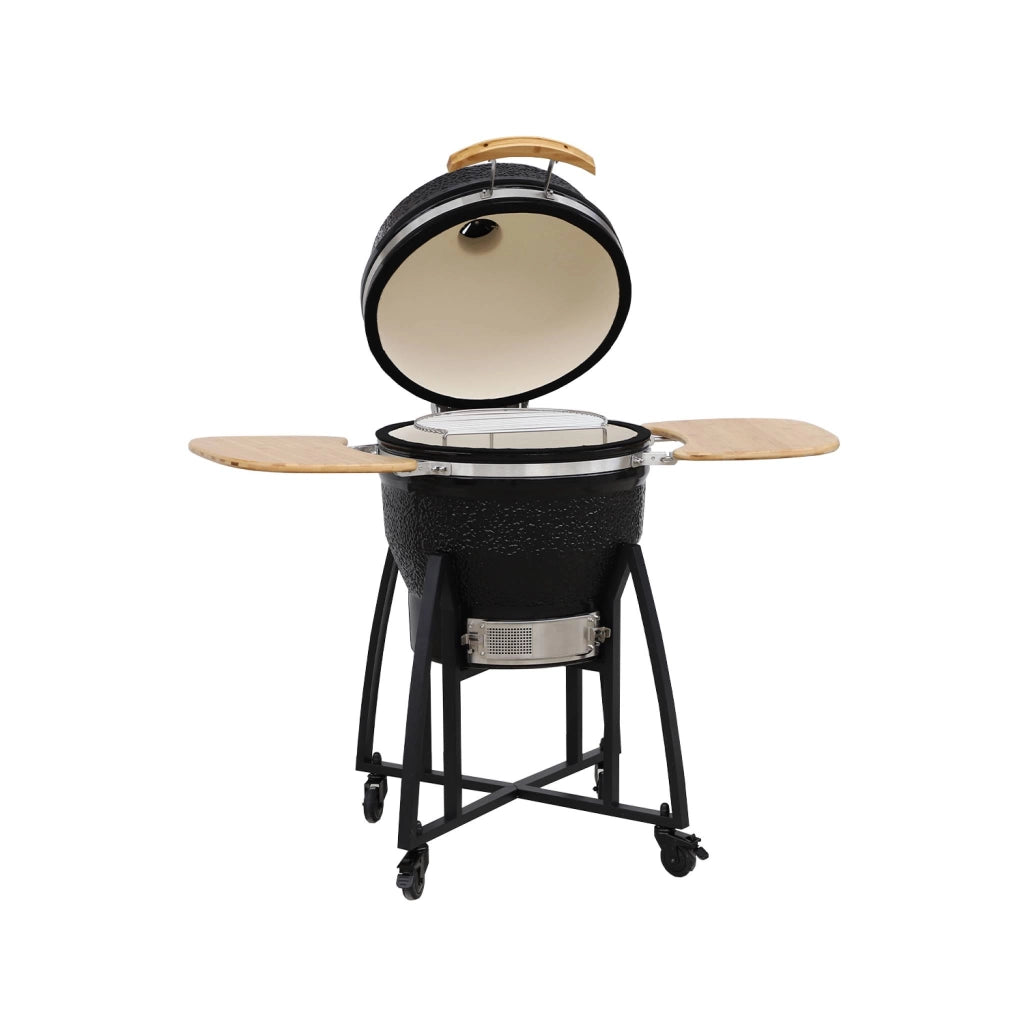 Barbecue a carbone, griglia e affumicatore, ceramica 54,5cm con ruote,