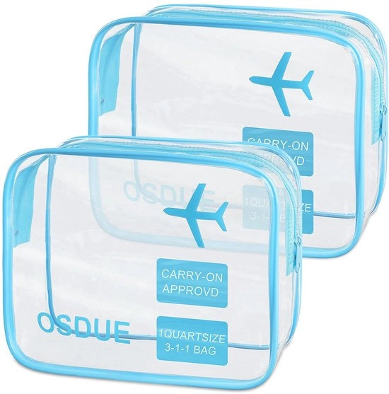 Set da bagno 2 pezzi, toilettas trasparenti, in PVC (impermeabili), accessori di viaggio, borse da bagno per uomini, donne, bambini e famiglie (blu)