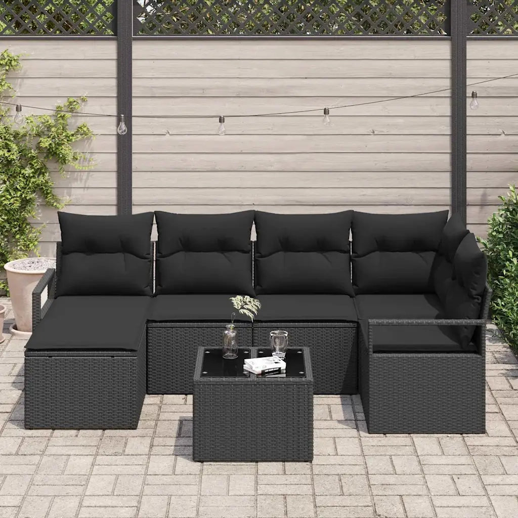 Set di divani con cuscino 7 pcs Nero polyrattan